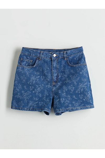 LC Waikiki LCW Jeans Indigo Standard Fit Floral Pantaloni scurți pentru femei
