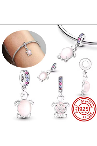 Lovecharm Gümüş Pembe Murano Kaplumbağa Charm