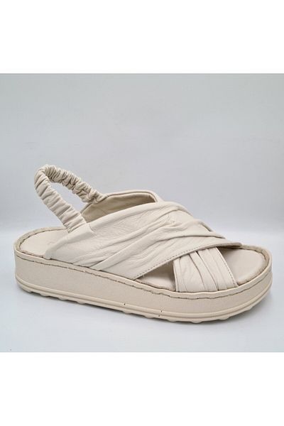 Mammamia D25Ys-2585 Bone Color Genuine Leather Anatomical Insole Back Elastic Women's Sandals