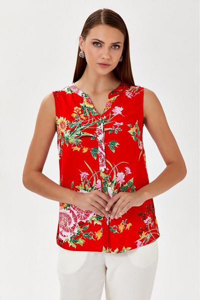 İKİLER Judge Collar Buttoned Sleeveless Blouse - 024-3007