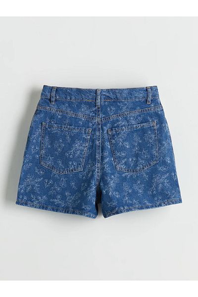 LC Waikiki LCW Jeans Indigo Standard Fit Floral Pantaloni scurți pentru femei