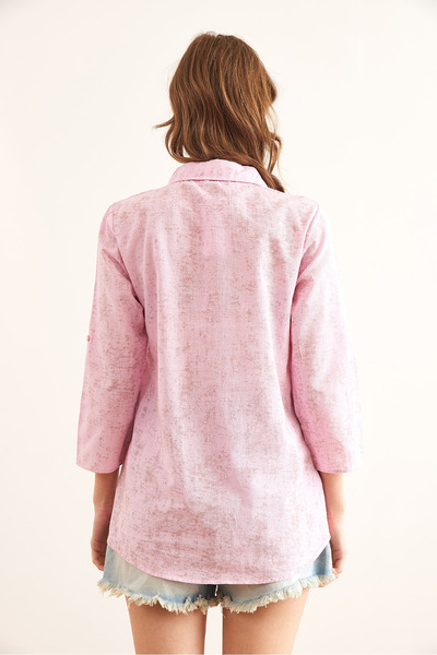 Olalook Női spray rózsaszín ujjú összehajtható vászon ing Gml- 19000825