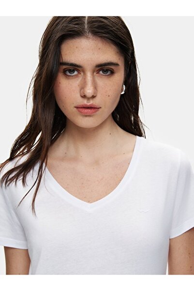 Ltb Κοντομάνικο Basic V-Neck Regular Λευκό T-shirt
