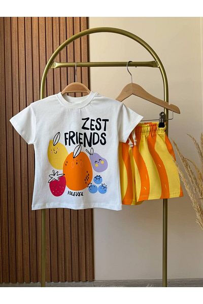 MİO Set de 2 tricouri supradimensionate și pantaloni scurți pentru fete, bumbac și confortabil