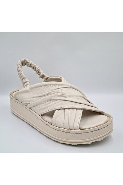 Mammamia D25Ys-2585 Bone Color Genuine Leather Anatomical Insole Back Elastic Women's Sandals