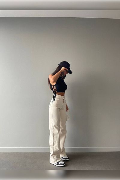 Harmony Beige Premium Washed Wide Leg Jeans