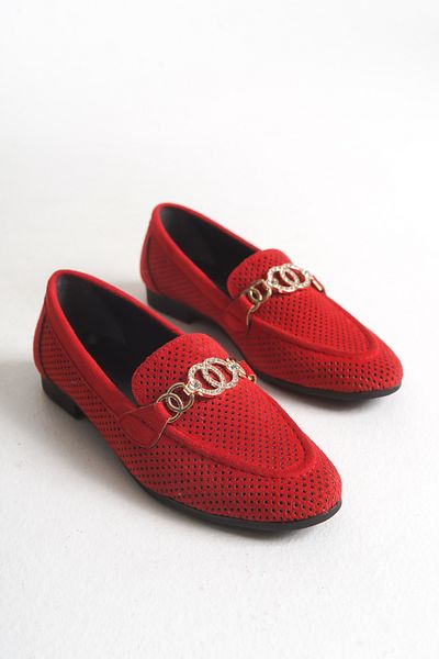 MARSEDO Andra Women's Buckle Round Toe Daily Ballerinas Red