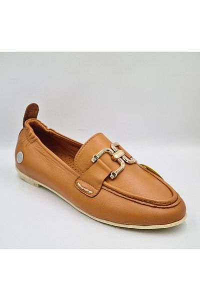 Mammamia D25Ya-890 Tan Color Genuine Leather Anatomical Insole Women's Daily Casual Shoes