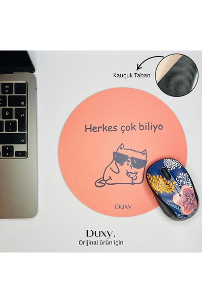 Duxy Cat Rubber Mouse Pad with Spirograph, 19 Cm, Non-Slip Base, Comfortable and Soft Mousepad for Home Office Gaming