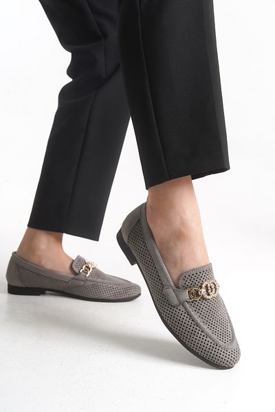 MARSEDO Andra Women's Buckled Round Toe Daily Ballerinas Gray