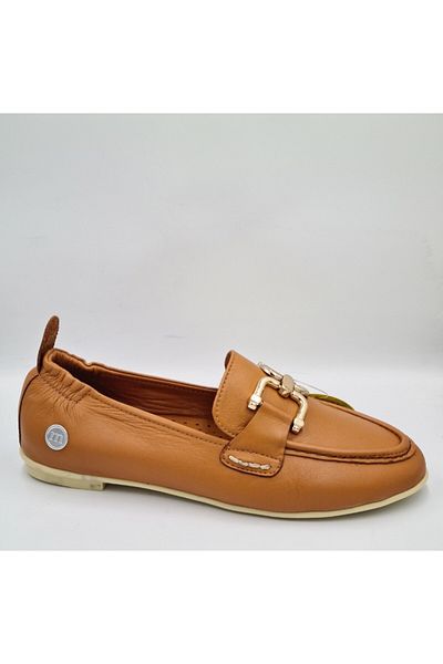 Mammamia D25Ya-890 Tan Color Genuine Leather Anatomical Insole Women's Daily Casual Shoes