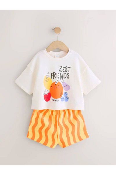 MİO Set de 2 tricouri supradimensionate și pantaloni scurți pentru fete, bumbac și confortabil