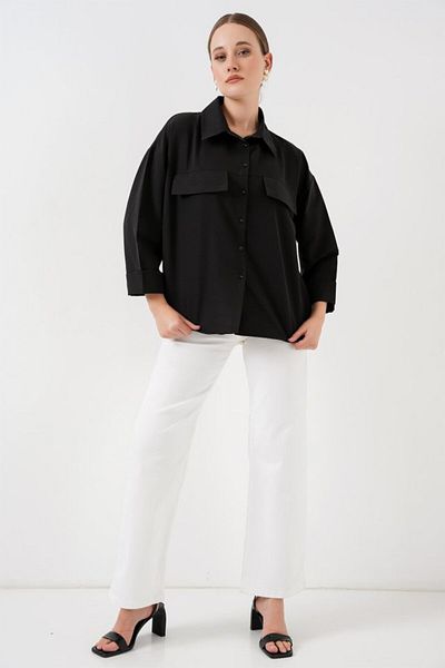 Modayakamoz Cămașă oversize cu buzunar 20313 - neagră
