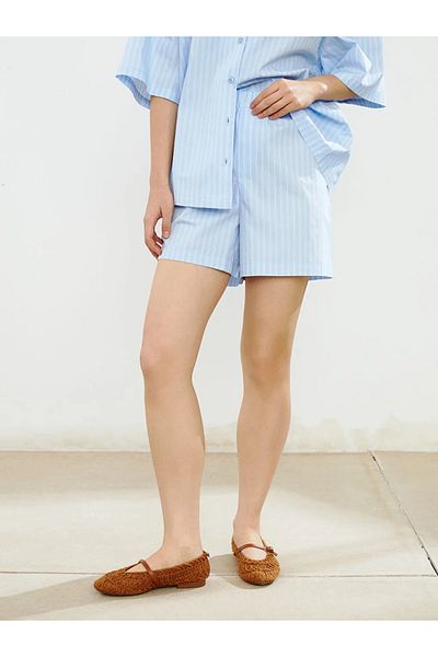 LC Waikiki XSIDE Pantaloni scurți de damă din poplin cu dungi albastre cu talie elastică