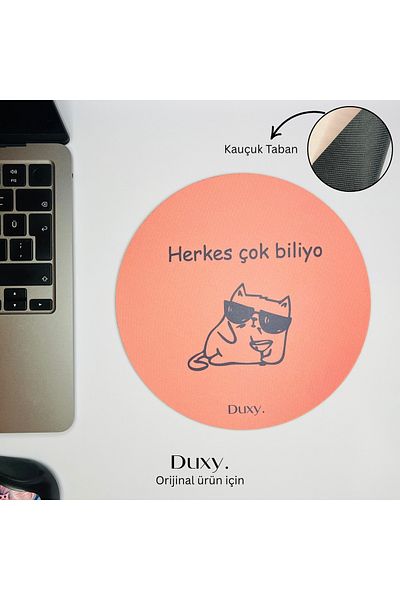 Duxy Cat Rubber Mouse Pad with Spirograph, 19 Cm, Non-Slip Base, Comfortable and Soft Mousepad for Home Office Gaming