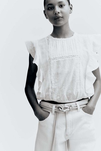 H&M Flounce-trimmed Cotton Blouse