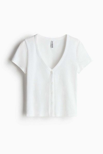 H&M Ribbed Button-front T-shirt