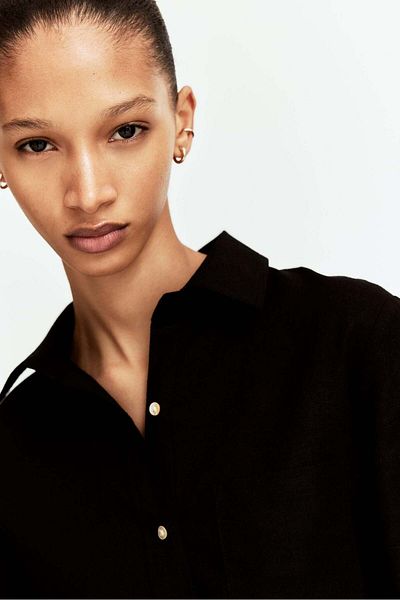 H&M Gathered linen-blend shirt