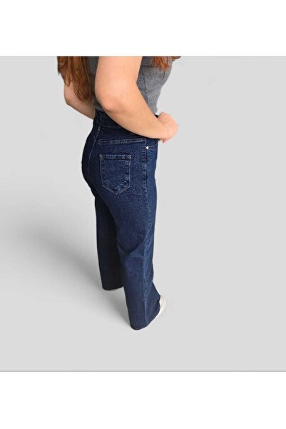 Trn JNS Dark Blue Camelia Lycra - High Waist Loose Leg Denim Palazzo Pants