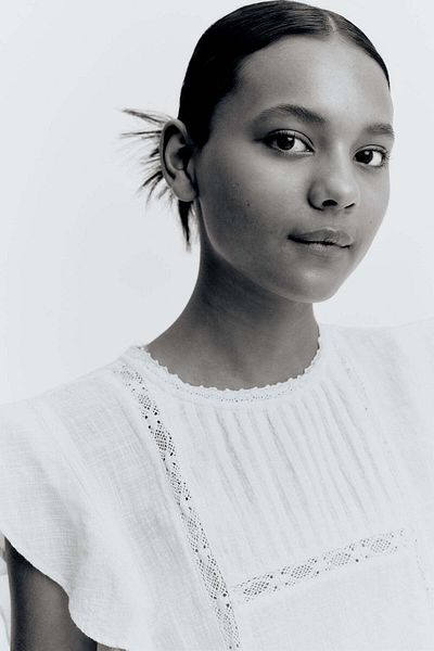 H&M Flounce-trimmed Cotton Blouse