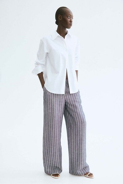 H&M Straight linen-blend trousers