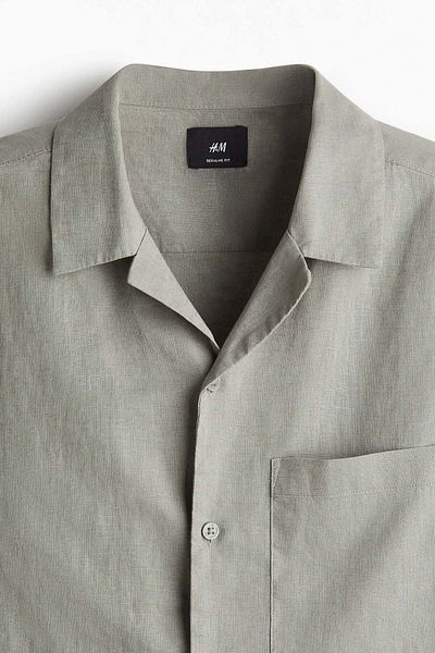 H&M Regular Fit Short-sleeved linen-blend shirt