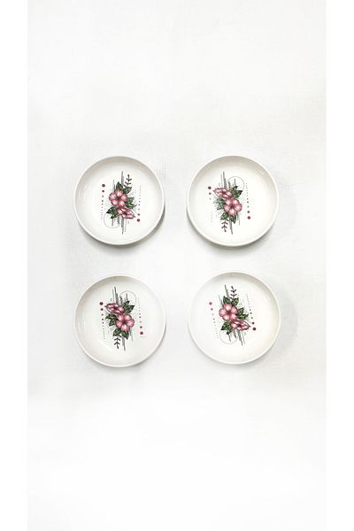 Babion 4 Pieces Artless Pink Ceramic Bowl Gift Breakfast Set, Set 12cm