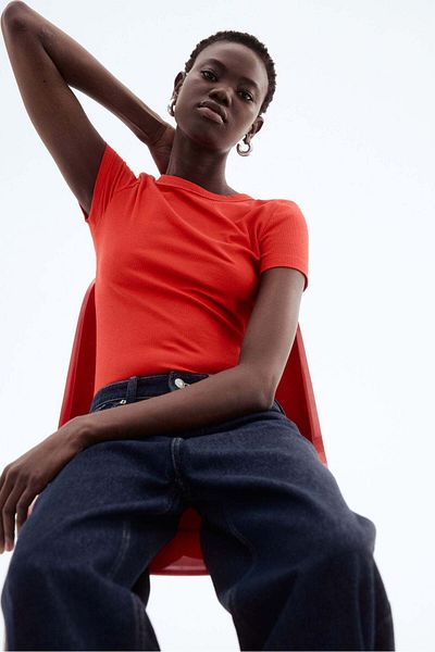 H&M Ribbed Modal-blend T-shirt