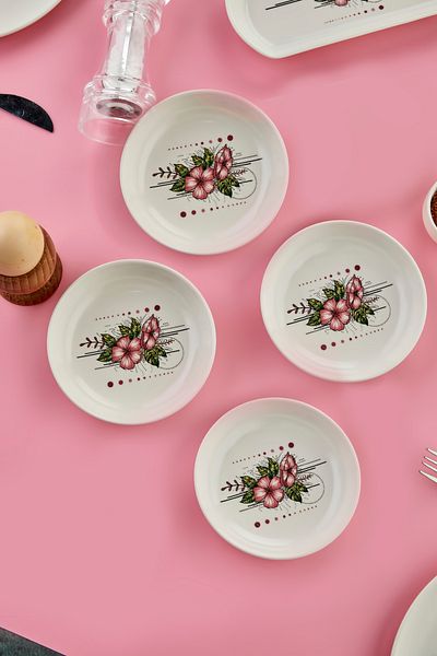 Babion 4 Pieces Artless Pink Ceramic Bowl Gift Breakfast Set, Set 12cm