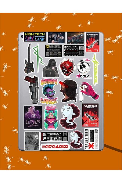 hediyenebak Cyberpunk 2077 Sticker Set |   Laptop Agenda Pc Tablet Phone Notebook Sticker Bullet Journal