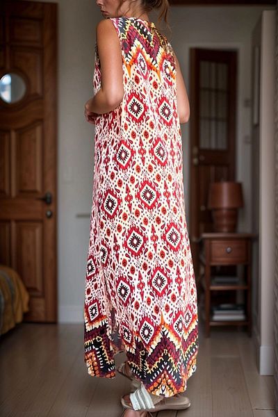 bacc Women's Red V-Neck Long Slit Waterway Casual Dress Bcbsk-25700-3650