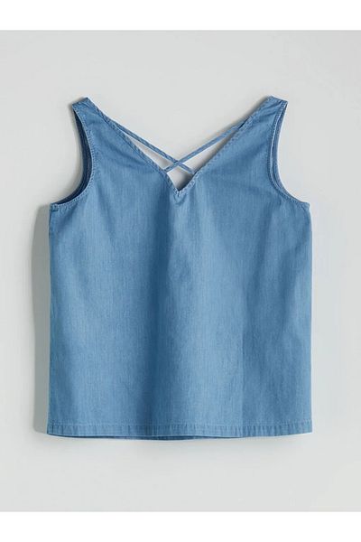 LC Waikiki Lcwaikiki Classic Indigo V-Neck Jean Blouse