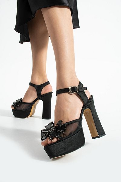 Karınca Special Design 13 cm Stylish Thick Heeled Evening Dress Shoes with Bow