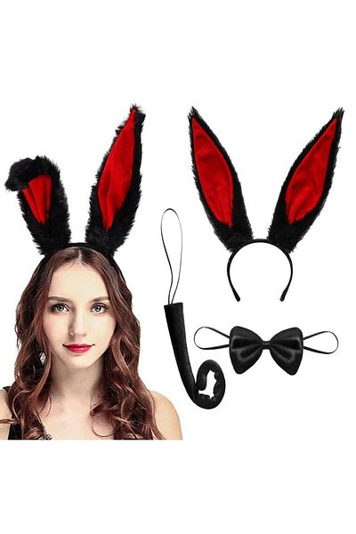 Skygo Black Red Color Plush Rabbit Ear Bow Tie Tail Adult Boy