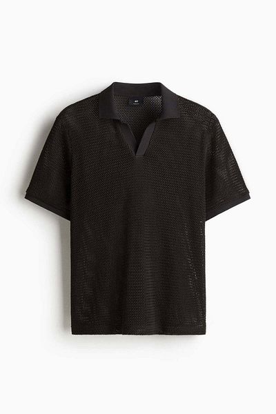 H&M Regular Fit Hole-knit polo shirt