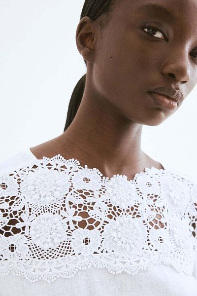 H&M Embroidered Linen-blend Blouse
