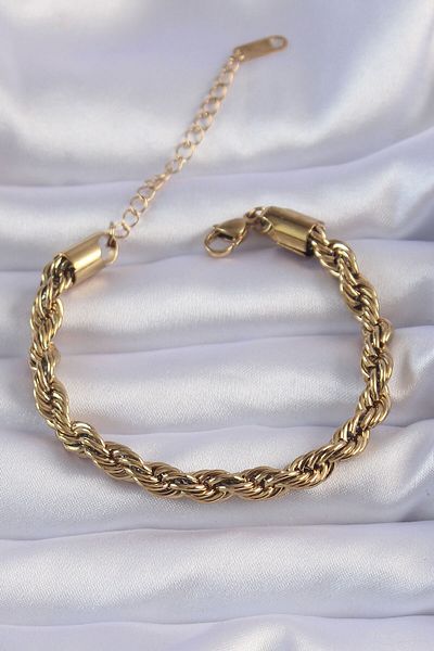 Skygo 316L Steel Gold Color Thick Twist Chain Bracelet - Tj-Bb6167