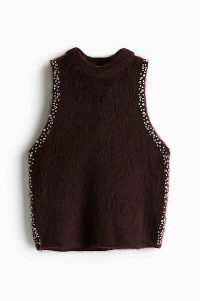 H&M Rhinestone-embellished mohair-blend top