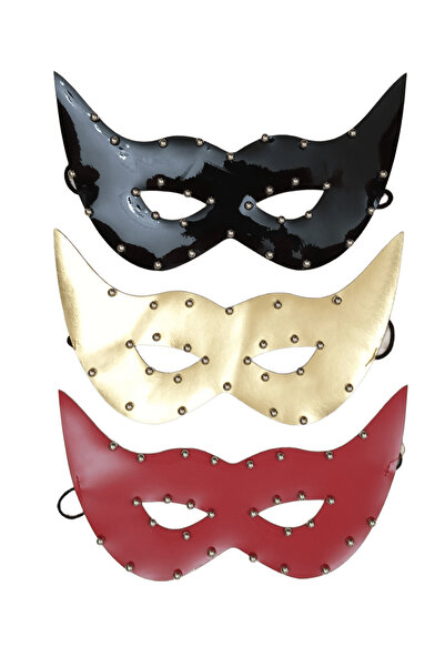 Nana & Mayka Moda قناع ونظارات للحفلات مصنوعة من الجلد الصناعي باللون الفضي واللؤلؤ - أحمر، ذهبي، أسود