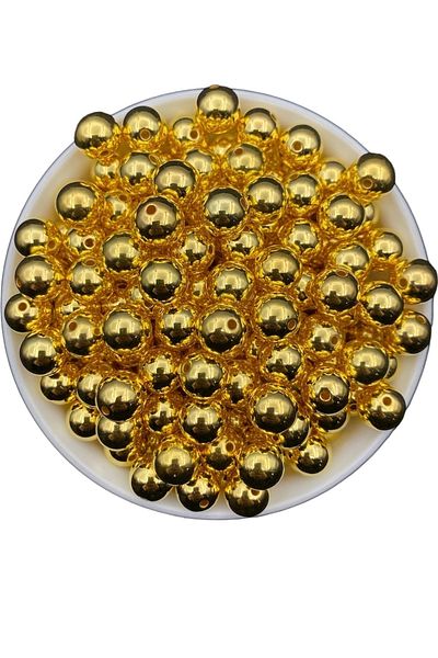 Hobimos 50 Pieces 12 mm Gold Color Ccb Metal Look Acrylic Plastic Beads
