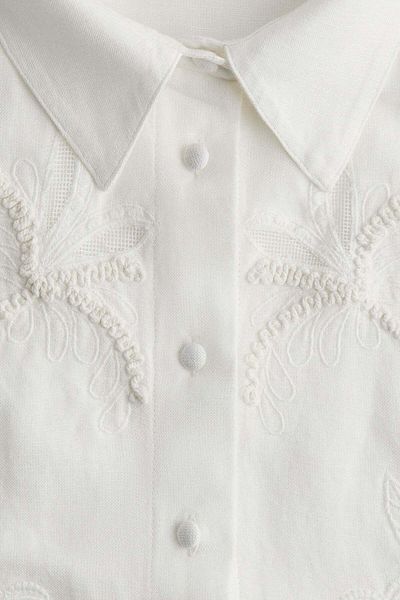 H&M Embroidered linen-blend shirt