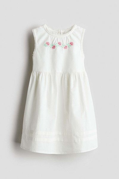 H&M Embroidery-motif Poplin Dress
