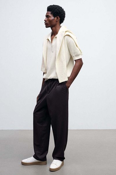 H&M Regular Fit Cable-knit Polo Shirt