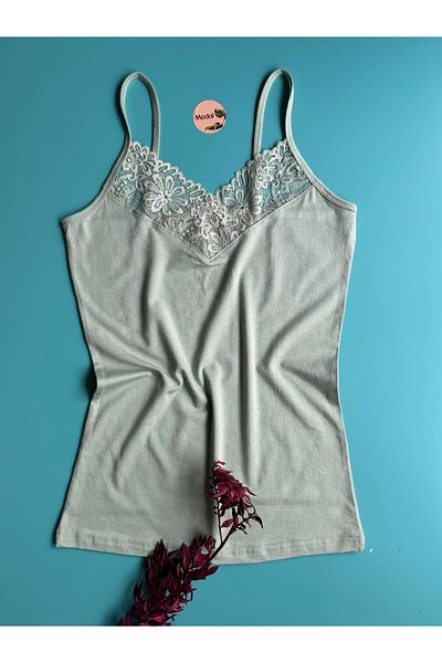 Elosia Carmen Brisa 2-Piece Green and Dusty Rose Color Modal Fabric Lace Rope Strap Women's Undershirt