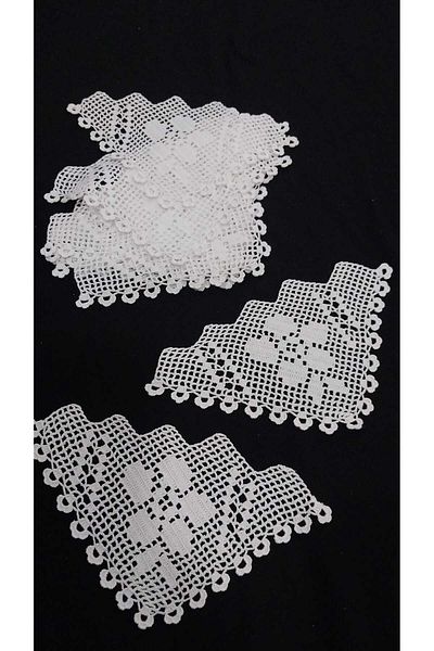Papatyam Hand Knitted Crocheted 10 Pcs Napkin (19X10) Lace Set/Vintage/Handcrafted Dowry Lace/Cotton Rope