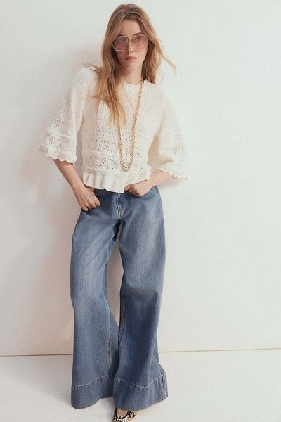 H&M Frill-trimmed pointelle-knit jumper