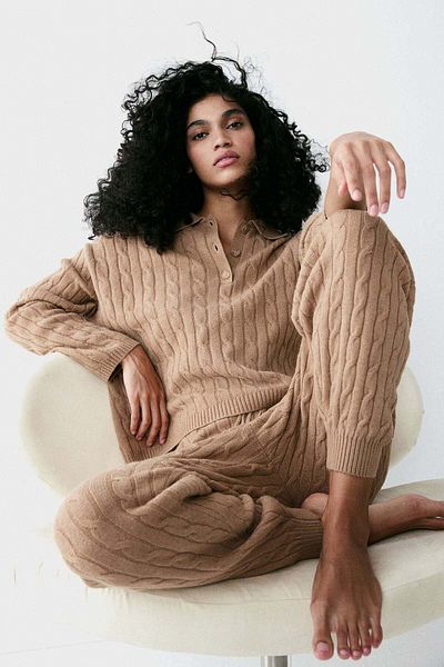 H&M Cable-knit polo jumper