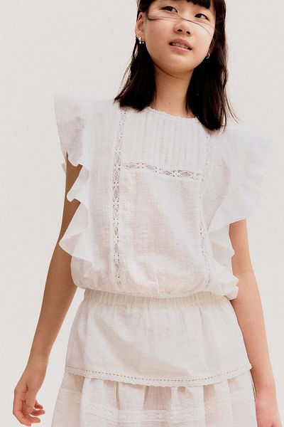 H&M Lace-trimmed cotton skirt