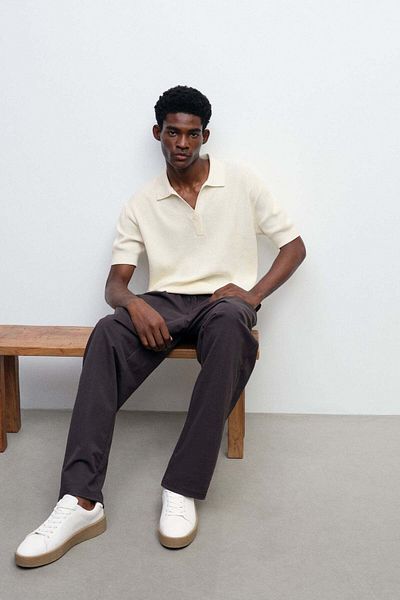 H&M Regular Fit Cable-knit Polo Shirt