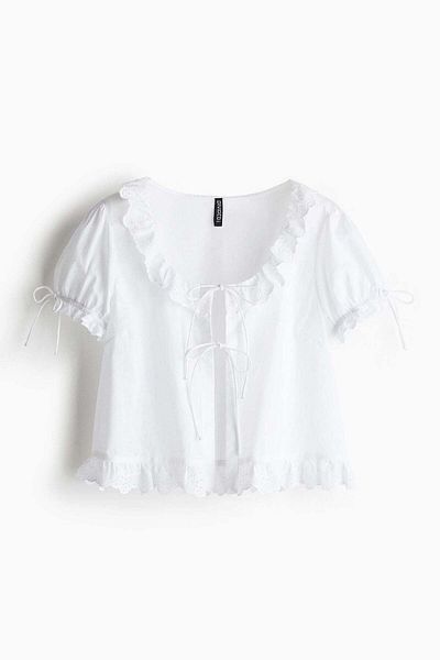 H&M Frill-trimmed Cotton Blouse